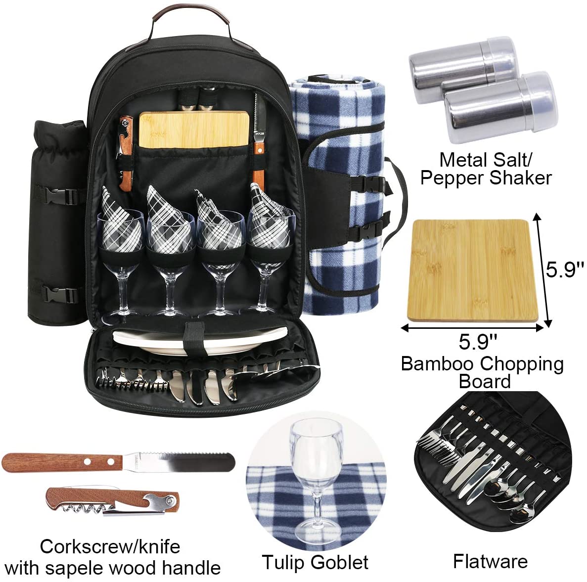 ITEM# 0026 Picnic Backpack for 4 Person with Blanket Picnic Basket