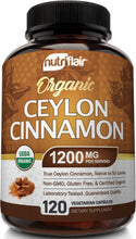 Load image into Gallery viewer, ITEM# 0144   Organic Ceylon Cinnamon Supplement 1200mg, 120 Capsules - USDA Certified Organic Cinnamon - Non-GMO, Gluten Free Cinnamon Powder, Antioxidant Cinnamon Pills - Supports Glucose Metabolism (Watch Video)
