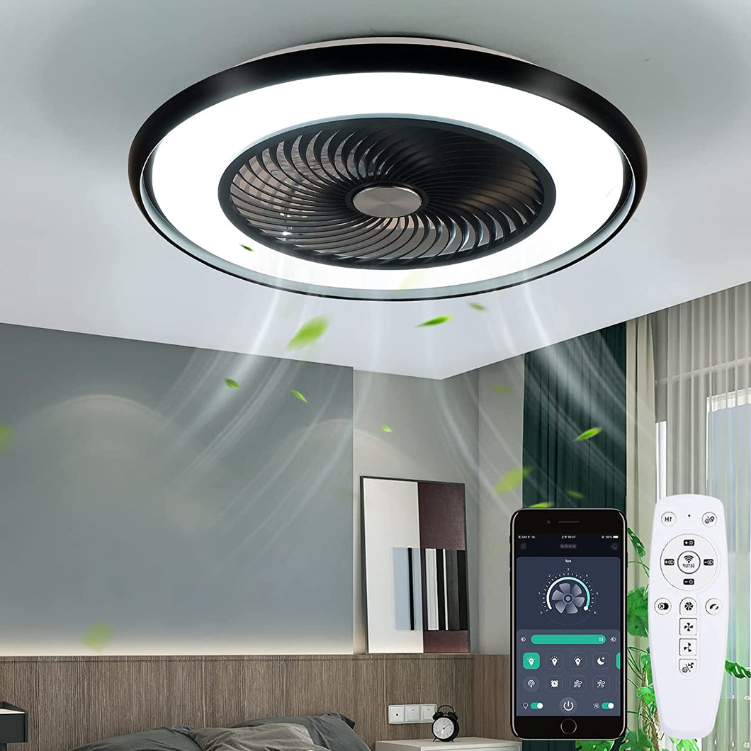 ITEM# 0141   Ceiling Fans With Lights And Remote Control, Modern Low Profile Bladeless Small Ceiling Fan, Flush Mount Enclosed Ceiling Fans (Watch Video)