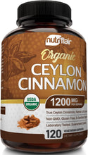 Load image into Gallery viewer, ITEM# 0144   Organic Ceylon Cinnamon Supplement 1200mg, 120 Capsules - USDA Certified Organic Cinnamon - Non-GMO, Gluten Free Cinnamon Powder, Antioxidant Cinnamon Pills - Supports Glucose Metabolism (Watch Video)
