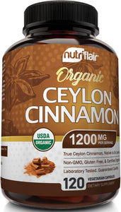 ITEM# 0144   Organic Ceylon Cinnamon Supplement 1200mg, 120 Capsules - USDA Certified Organic Cinnamon - Non-GMO, Gluten Free Cinnamon Powder, Antioxidant Cinnamon Pills - Supports Glucose Metabolism (Watch Video)