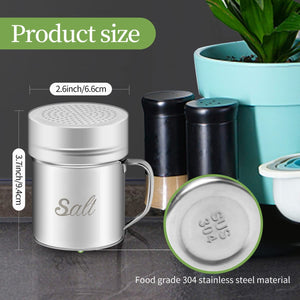 ITEM# 0120   Stainless Steel Salt and Pepper Shakers Set, 14 OZ Seasoning Spice Shaker with Lid and Handle 127 Holes, Metal Dredge Shaker for Powder Sugar Cooking Kitchen Baking (2 Pieces)