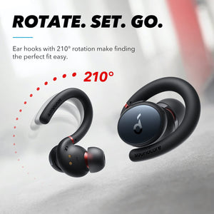 ITEM# 0129   Soundcore Sport X10 True Wireless Bluetooth Sport Earbuds, Rotatable Over-Ear Hooks for Ultimate Comfort and Secure Fit, Deep Bass, IPX7 Waterproof, Sweatproof, Fast Charge, App, Gym, Running (Watch Video)