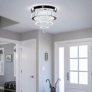 ITEM# 0180   Dimmable Crystal Chandeliers 11.8" LED Flush Mount Ceiling Chandelier Modern Crystal Ceiling Light Fixtures for Bedroom Dining Room Hallway (2700K/4000K/6500K) Watch Video