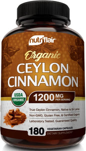 ITEM# 0144   Organic Ceylon Cinnamon Supplement 1200mg, 120 Capsules - USDA Certified Organic Cinnamon - Non-GMO, Gluten Free Cinnamon Powder, Antioxidant Cinnamon Pills - Supports Glucose Metabolism (Watch Video)