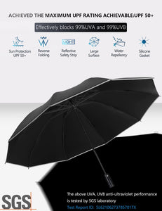 ITEM# 0172   Umbrella Pro | UPF 50+ 99% UV Protection, Reflective Safety Strip, Sturdy Windproof, Travel Portable, Automatic | Reverse Folding Umbrella (Watch Video)