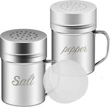 Load image into Gallery viewer, ITEM# 0120   Stainless Steel Salt and Pepper Shakers Set with Lid and Handle 127 Holes, Metal Dredge Shaker (2 Pieces)
