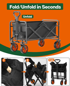 ITEM# 0221   Collapsible Folding Wagon, Heavy Duty Utility Beach Wagon Cart, Outdoor Camping Wagon (Watch Video)