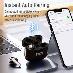 ITEM# 0136   Wireless Earbuds Bluetooth Headphones 60H Playtime Ear Buds with LED Power Display Charging Case Earphones in-Ear Earbud with Microphone for Android Cell Phone Gaming Computer Laptop (Watch Video)