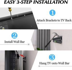 ITEM# 0128   No Stud TV Wall Mount, Drywall Studless TV Hanger No Damage, No Drill, Non Screws, Dry Wall Flat Screen TV Easy Install Bar Bracket fits VESA 12-55 inch TVs up to 99 lbs, Include Hardware Levels (Watch Video)