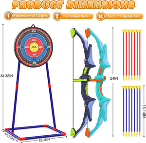 ITEM# 0200   2 Pack Bow and Arrow Set, Light Up Archery Set with 14 Suction Cup Arrows, Archery Targets Outdoor Games