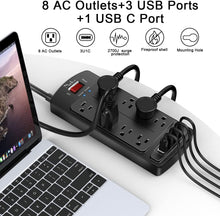 Load image into Gallery viewer, ITEM# 0133   Surge Protector Power Strip - Nuetsa Flat Plug Extension Cord with 8 Outlets and 4 USB Ports, 6 Feet Power Cord (1625W/13A), 2700 Joules, ETL Listed
