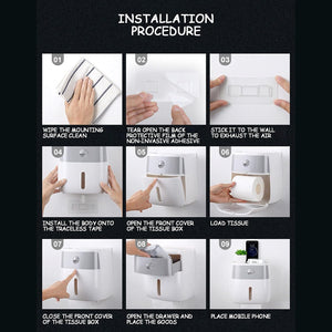 ITEM# 0002   Toilet Paper Roll Holder with Storage Drawer Bathroom Tissue Box Wall Organizer Shower Facial Tissue Holder for Roll Toilet Paper (Watch Video)