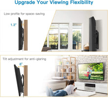 Load image into Gallery viewer, ITEM# 0124   UL Listed Tilt TV Wall Mount Bracket Low Profile for Most 23-55 Inch LED LCD OLED 4K Flat Curved TVs up to 99lbs Max VESA 400x400mm, 8° Tilting for Anti-Glaring, Fits 8-16 inch Wood Stud (Watch Video)
