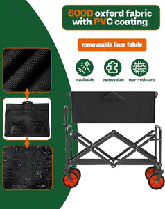 ITEM# 0221   Collapsible Folding Wagon, Heavy Duty Utility Beach Wagon Cart, Outdoor Camping Wagon (Watch Video)