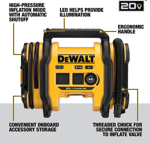 ITEM# 0177   DEWALT 20V MAX Tire Inflator, Compact and Portable, Automatic Shut Off, LED Light, Bare Tool Only (DCC020IB) Battery & Charger Not Included (Watch Video)