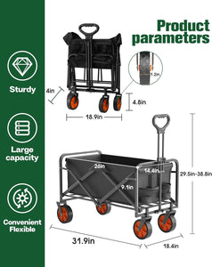 ITEM# 0221   Collapsible Folding Wagon, Heavy Duty Utility Beach Wagon Cart, Outdoor Camping Wagon (Watch Video)
