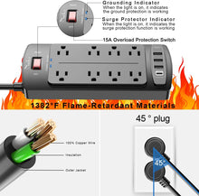 Load image into Gallery viewer, ITEM# 0133   Surge Protector Power Strip - Nuetsa Flat Plug Extension Cord with 8 Outlets and 4 USB Ports, 6 Feet Power Cord (1625W/13A), 2700 Joules, ETL Listed
