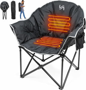 ITEM# 0222   Heated Camping Chair, Padded Camp Chair Round Moon Saucer Folding Lawn Chair Outdoor Chair, Patio Lounge Chairs Portable Folding Camping Chairs Heated Chair