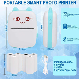 ITEM# 0195   Printers with 6 Rolls Printing Paper for Android iOS Smartphone, BT Inkless Printing Gift for Label Receipt Photo Notes Study Home Office (Watch Video)