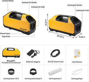 ITEM# 0166   BougeRV Portable Air Conditioner, 2899BTU Tent Air Conditioner, 250W Low Power Consumption, 24VDC, 3 Wind Speeds for Van Life, Camping Tent, Outdoor, Indoor (Watch Video)