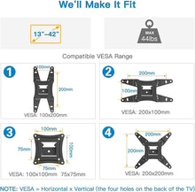 Load image into Gallery viewer, ITEM# 0125   Full Motion TV Monitor Wall Mount Bracket Articulating Arms Swivels TiltsITEM# 0125    Extension Rotation for Most 13-42 Inch LED LCD Flat Curved Screen TVs &amp; Monitors, Max VESA 200x200mm up to 44lbs by Pipishell (Watch Video)
