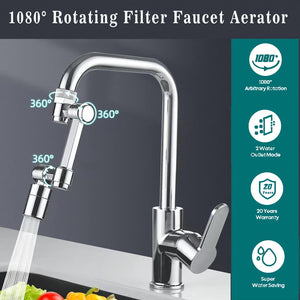 ITEM# 0182   1080° Swivel-Faucet-Extender Universal Sink-Aerator - 2 Mode Splash Water Filter Extension, Kitchen Bathroom 360° Rotatable Spray Attachment, Multifunctional Robotic Arm -Wash Hand/Hair/Face (Watch Video)
