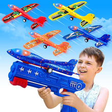 Load image into Gallery viewer, ITEM# 0201   4 Pack Airplane Launcher Toys, 2 Flight Modes LED Foam Glider Catapult Plane, Outdoor Flying Toy (Watch Video)
