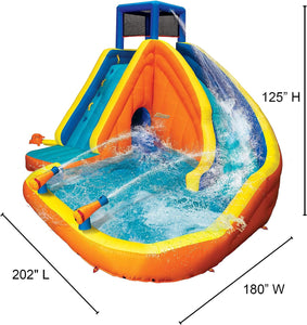 ITEM# 0187   Sidewinder Blast Water Park, Length: 15 ft, Width: 16 ft 10 in, Height: 10 ft 5 in, Inflatable Outdoor Backyard Water Slide Splash Bounce Climbing Toy, Multi (Watch Video)