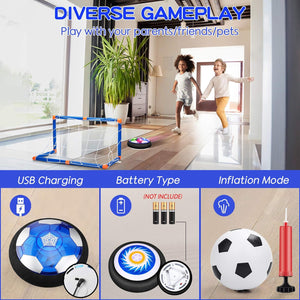 ITEM# 0202   Kids Toys Hover Hockey Soccer Ball Set with 3 Goals, Rechargeable Floating Air Soccer Ball with Led Light and Foam Bumper, Indoor Outdoor Sport Games  (Watch Video)