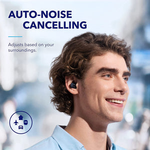 ITEM# 0135   The A40 Auto-Adjustable Active Noise Cancelling Wireless Earbuds, Reduce Noise by Up to 98%, 50H Playtime, Hi-Res Sound, Comfortable Fit, App Customization, Wireless Charge (Watch Video)