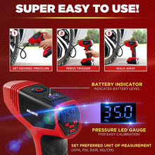 Load image into Gallery viewer, ITEM# 0165   Digital Tire Inflator Automatic 150 PSI Max w/Gauge Display Screen &amp; Pre-Set Pressure in KPA, PSI, BAR, kg/cm, Built-in LED Lights, Rechargeable, Air Compressor, Car Tire Pump (Watch Video)
