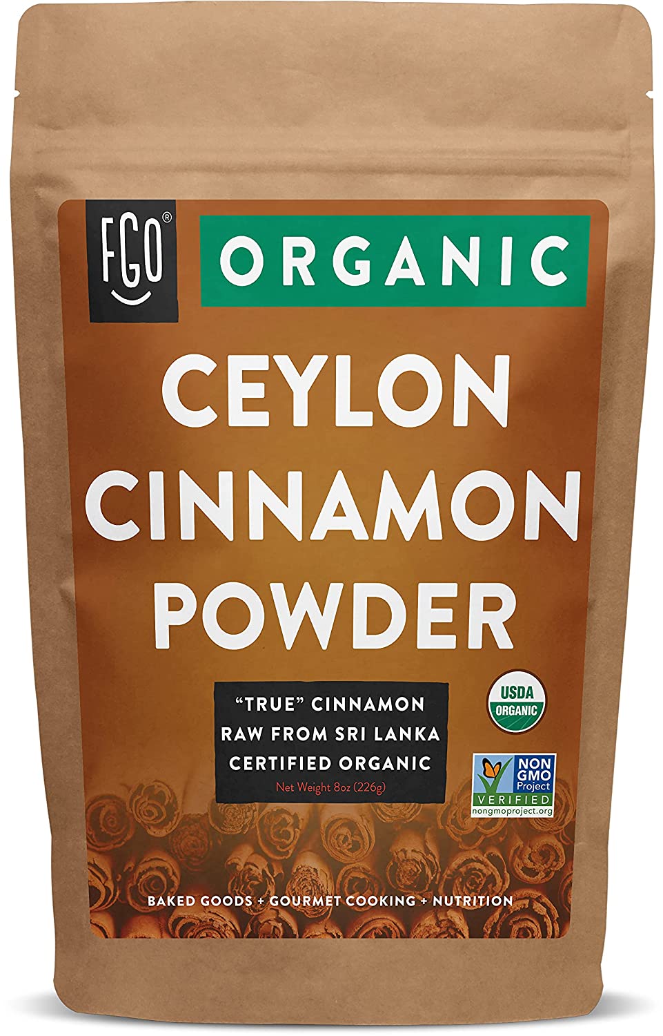 ITEM# 0143   Organic Ceylon Cinnamon Powder | Perfect for Baking, Cooking & Smoothies | 100% Raw from Sri Lanka | 8oz/226g Resealable Kraft Bag (Watch Video)