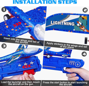 ITEM# 0201   4 Pack Airplane Launcher Toys, 2 Flight Modes LED Foam Glider Catapult Plane, Outdoor Flying Toy (Watch Video)