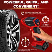 Load image into Gallery viewer, ITEM# 0165   Digital Tire Inflator Automatic 150 PSI Max w/Gauge Display Screen &amp; Pre-Set Pressure in KPA, PSI, BAR, kg/cm, Built-in LED Lights, Rechargeable, Air Compressor, Car Tire Pump (Watch Video)
