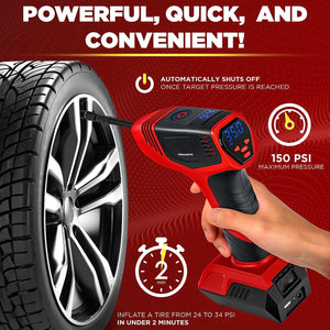 ITEM# 0165   Digital Tire Inflator Automatic 150 PSI Max w/Gauge Display Screen & Pre-Set Pressure in KPA, PSI, BAR, kg/cm, Built-in LED Lights, Rechargeable, Air Compressor, Car Tire Pump (Watch Video)