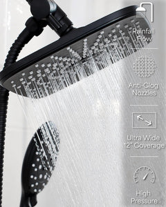 ITEM# 0004   12 Inch High Pressure Rain Shower Head -Shower Heads with 5 Modes Handheld Spray Combo- Wide RainFall shower with 70" Hose - Adjustable Dual Showerhead with Anti-Clog Nozzles (Watch Video)