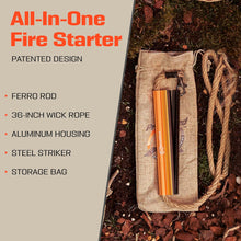 Load image into Gallery viewer, ITEM# 0208   Fire Starter Survival Tool - All-in-One Flint and Steel Fire Starter Kit - Ferro Rod Fire Starter with 36&quot; Waterproof Tinder Wick Rope and Steel Fire Striker - Patented Firestarter (Watch Video)
