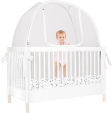 Load image into Gallery viewer, ITEM# 0065   Pro Baby Safety Pop Up Crib Tent, Fine Mesh Crib Netting Cover to Keep Baby from Climbing Out, Falls and Mosquito Bites, Safety Net, Canopy Netting Cover - Sturdy &amp; Stylish Infant Crib Topper (Watch Video)
