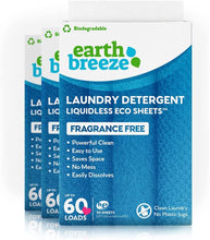 Load image into Gallery viewer, ITEM# 0110   Earth Breeze Laundry Detergent Sheets - Fresh Scent and Fragrance Free, Liquidless Technology… (Watch Video)
