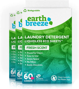 ITEM# 0110   Earth Breeze Laundry Detergent Sheets - Fresh Scent and Fragrance Free, Liquidless Technology… (Watch Video)
