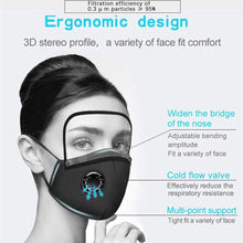 Load image into Gallery viewer, ITEM# 0018   4 Pack Reusable Face Mask with Eyes Shield, Adjustable Facemasks with Breathing Valve, Washable Face Masks with 8 Filters, Breathable Cotton Facemask for Adults, Outdoor Indoor Sports Party
