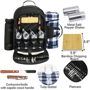 ITEM# 0026   Picnic Backpack for 4 Person with Blanket Picnic Basket Set for 2 with Insulated Cooler Wine Pouch for Family Couples (Watch Video)