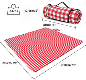 ITEM# 0027   Machine Washable Extra Large Picnic & Beach Blanket Handy Mat Plus Thick Dual Layers Sandproof Waterproof Padding Portable for the Family, Friends, Kids, 79"x79" (Red and white) Watch Video
