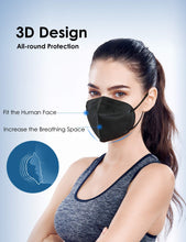 Load image into Gallery viewer, ITEM# 0012   HUHETA KN95 Large Cotton Face Mask 20 Packs, 5 Layer Safety Mask with Elastic Ear Loop and Nose Bridge Clip, Filter Efficiency Over 95%, Protective Masks for Indoor and Outdoor Use (Black Mask)
