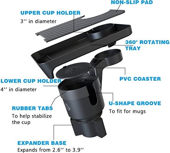 Car Cup Holder Expander With Tray, Cup Holder With Detachable Tray  Adjustable Organizer Table To Hold 32/40 Oz