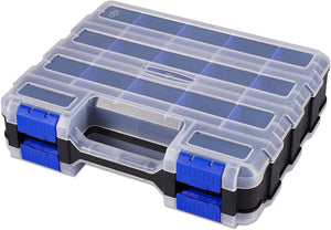 ITEM# 0097   Tools Organizer Box Small Parts Storage Box 34-Compartment Double Side Hardware Organizers with Removable Plastic Dividers for Screws, Nuts, Nails, Bolts