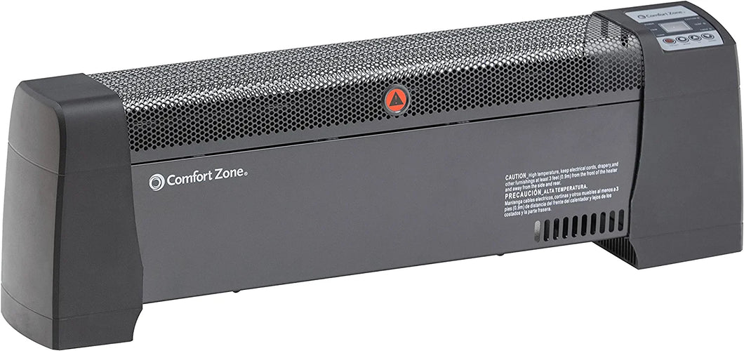 ITEM# 0100   Comfort Zone 1,500-Watt Electric Baseboard Space Heater with Digital Thermostat, Dent-Proof End Panels, Overheat Protection System, Safety Tip-Over Switch, & Stay-Cool Body (Watch Video)