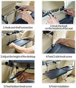 ITEM# 0045   2 in 1 Car Steering Wheel Tray / Back Seat Headrest Tray for Eating Food Drink and Writing Laptop Work, XERGUR Black Car Desk (Watch Video)