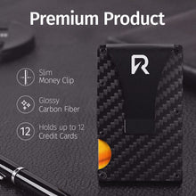 Load image into Gallery viewer, ITEM# 0011   Minimalistic Carbon Fiber Wallet - RFID Blocking Wallet, Business Card Holder and Credit Card Holder - Front Pocket Aluminum Slim Metal Wallet with Metal Money Clips (Watch Video)
